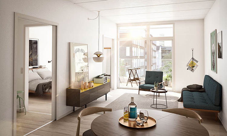 Creative ZOOs indvendige visualisering af en lejlighed på Frederiks Plads.